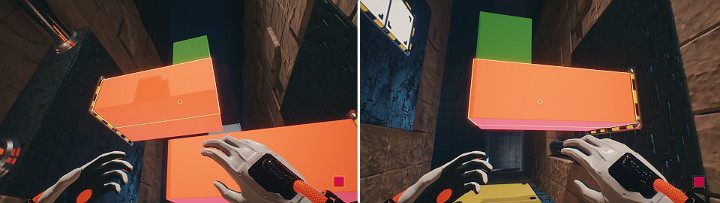 Przejdź na środkowy przycisk i poczekaj, aż suwnice staną w odpowiednim miejscu - Chapter 10 - Uncomfortable Truths - Solucja Q.U.B.E. 2 - Q.U.B.E. 2 - poradnik do gry