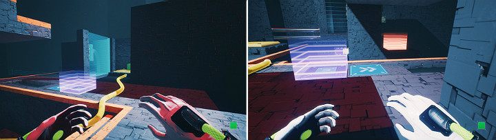 Zielona kostka zostanie odbita przez magnes i wyląduje na przycisku aktywując mechanizm - Chapter 11 - The Abyss - Solucja Q.U.B.E. 2 - Q.U.B.E. 2 - poradnik do gry