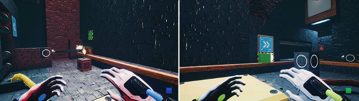 Ponownie stwórz zieloną kostkę i oblej ją ropą, po czym przesuń suwnice w lewą stronę i z lewej strony panelu stwórz zieloną kostkę - Chapter 11 - The Abyss - Solucja Q.U.B.E. 2 - Q.U.B.E. 2 - poradnik do gry