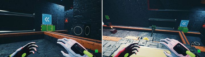 Stwórz kolejną zieloną kostkę, a następnie udaj się na górę przez otwarte drzwi i stań na przycisku z lewej strony - Chapter 11 - The Abyss - Solucja Q.U.B.E. 2 - Q.U.B.E. 2 - poradnik do gry