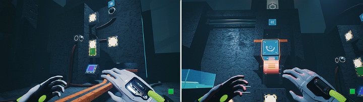 Na bocznych panelach stwórz zieloną i niebieską kostkę, jak na pierwszym obrazku - Chapter 11 - The Abyss - Solucja Q.U.B.E. 2 - Q.U.B.E. 2 - poradnik do gry