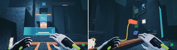 Zamień biegun magnesu na niebieski, aby zielona kostka aktywowała przycisk - Chapter 11 - The Abyss - Solucja Q.U.B.E. 2 - Q.U.B.E. 2 - poradnik do gry