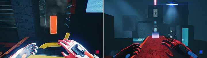 Wejdź na duży przycisk i poczekaj, aż winda się opuści, a następnie stwórz pomarańczową kostkę i poczekaj, aż zielona do niej przylgnie - Chapter 11 - The Abyss - Solucja Q.U.B.E. 2 - Q.U.B.E. 2 - poradnik do gry