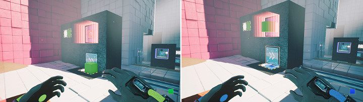 Gdy zielona kostka znajdzie się pod czerwonym magnesem, stwórz pod nią niebieską kostkę - Chapter 7 - The Edge - Solucja Q.U.B.E. 2 - Q.U.B.E. 2 - poradnik do gry