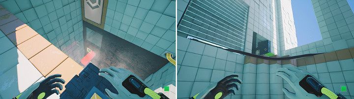 Stwórz i wysuń zieloną kostkę obok pomarańczowej kostki - Chapter 7 - The Edge - Solucja Q.U.B.E. 2 - Q.U.B.E. 2 - poradnik do gry