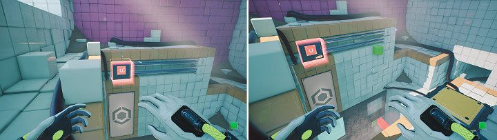 Zamień biegun magnesu na czerwony po czym wysuń zieloną kostkę, aby unosiła się do góry - Chapter 7 - The Edge - Solucja Q.U.B.E. 2 - Q.U.B.E. 2 - poradnik do gry