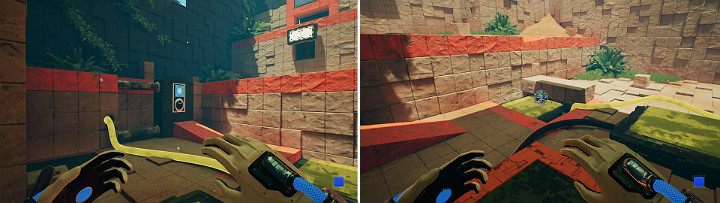 Stań na dużym przycisku, aby uruchomić mechanizm i wysuń kulę ze ściany, aby potoczyła się po pochylni - Chapter 9 - Memories of God - Solucja Q.U.B.E. 2 - Q.U.B.E. 2 - poradnik do gry