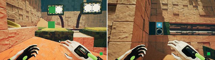 Stwórz na panelu zieloną kostkę i aktywuj duży przycisk znajdujący się z lewej strony - Chapter 9 - Memories of God - Solucja Q.U.B.E. 2 - Q.U.B.E. 2 - poradnik do gry