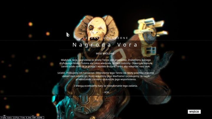 Nagroda Vora to pierwsza misja w Warframe, zaprojektowana, aby wprowadzić gracza do świata gry - Warframe - Misja początkowa - wybór pierwszego Warframe i broni - Warframe - poradnik do gry