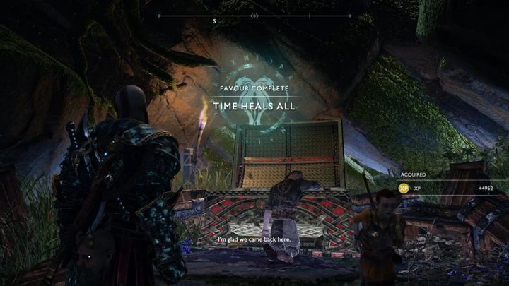 Komentarz: Zadanie Czas leczy rany rozpoczniesz w magazynie Fafnira, gdy poznasz ducha ojca, który został zamordowany przez własnego syna - God Of War: Przysługi - spis wszystkich zadań - God Of War - poradnik do gry