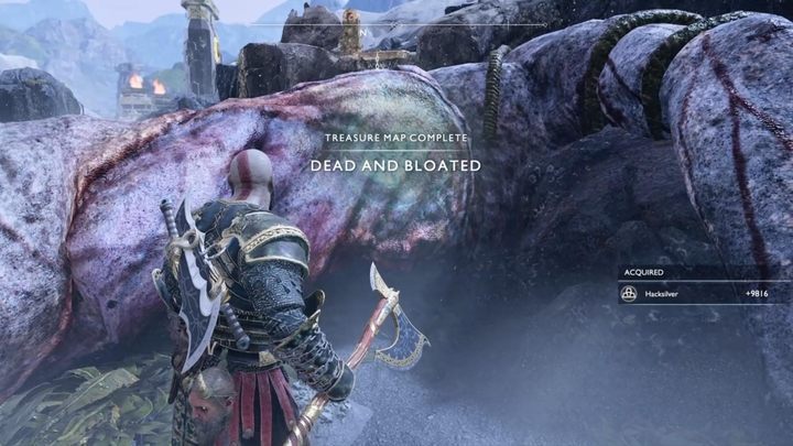 Miejsce odkopania skarbu: Krucze Klify - skarb znajdziesz koło zwłok trolla - God Of War: Mapy Skarbów - lista wszystkich, porady - God Of War - poradnik do gry