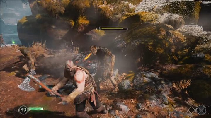 Gdy dotrzecie do przeszkody na moście, wyciągnij topór i ciśnij nim w przeszkodę, a następnie przeskocz dalej - God Of War: Oznaczone drzewa - solucja, opis przejścia - God Of War - poradnik do gry