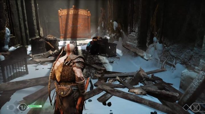 Wejdź schodami do góry, a odnajdziesz pierwszy ołtarz Jotunów, które należą do tzw - God Of War: Oznaczone drzewa - solucja, opis przejścia - God Of War - poradnik do gry