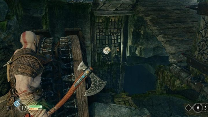 Po wszystkim, pozbieraj srebro i opuść most - musisz wycelować toporem w znak poniżej - God Of War: Droga w kierunku góry - solucja, opis przejścia - God Of War - poradnik do gry