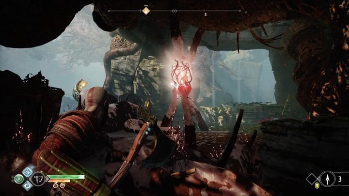 Aby wydostać się w wyspy, musisz uwolnić łódź - ustaw się tak, by trafić za jednym zamachem trzy roślinki i zniszcz je - God Of War: Światło Alfheimu - solucja, opis przejścia - God Of War - poradnik do gry