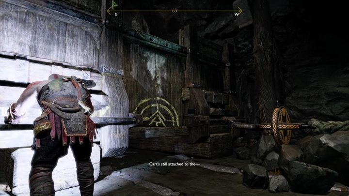 Podejdź do wagonu, odłącz go od liny i przepchnij go pod bramę - God Of War: Wnętrze Góry - solucja, opis przejścia - God Of War - poradnik do gry