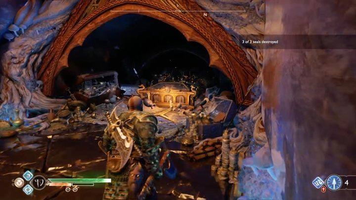Udaj się teraz do sali ze skarbami (tam gdzie Atreus bawił się nożem), możesz tam otworzyć skrzynię Norn - God Of War: Czarna Runa - solucja, opis przejścia - God Of War - poradnik do gry