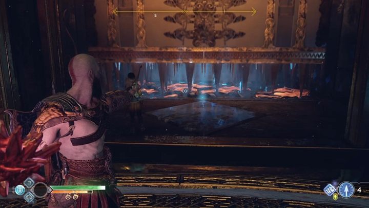 Otwórz czerwoną skrzynię, podnieś czerwony odłamek i ciśnij go pod zamrożoną podłogę, tuż obok kolejnej pułapki zgniatającej - God Of War: Droga do Jotunheimu - solucja, opis przejścia - God Of War - poradnik do gry