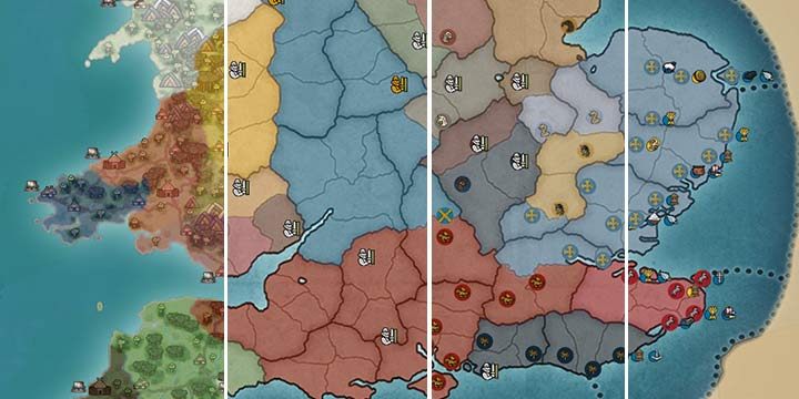 Mapa strategiczna pozwoli tobie na przejrzysty pogląd wielu użytecznych informacji. - Interfejs gry Total War Saga Thrones of Britannia - Total War Saga Thrones of Britannia - poradnik do gry