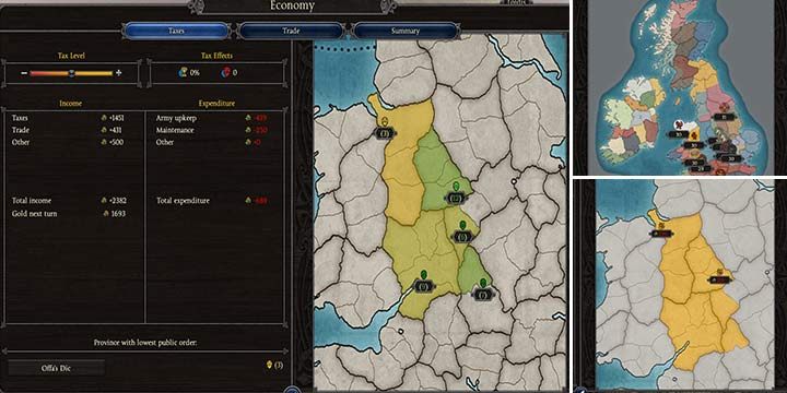 Druga zakładka, dostarczy informacji na temat produkcji oraz handlu - Interfejs gry Total War Saga Thrones of Britannia - Total War Saga Thrones of Britannia - poradnik do gry