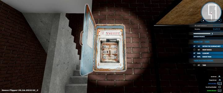 Skrzynka z bezpiecznikami: wymień uszkodzone i przełącz przełączniki przywracając zasilanie - Zlecenie Robert Pacha (Robert Moon), solucja, House Flipper - House Flipper - poradnik do gry