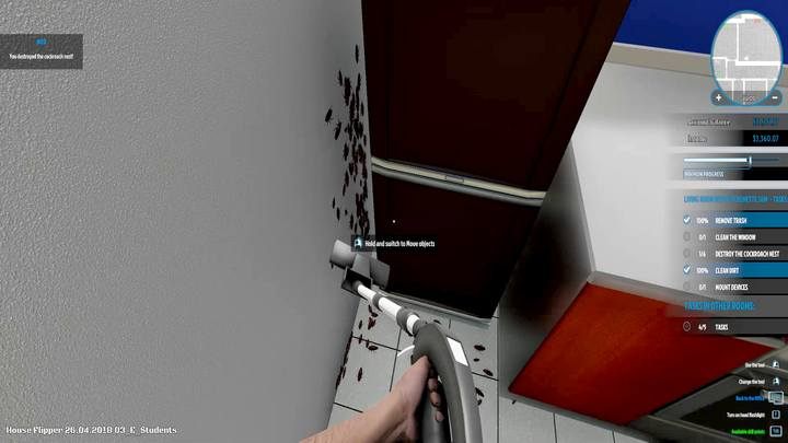 Może być wymagane przesunięcie lodówki i innych mebli, aby w yłapać wszystkie karaluchy i zaliczyć etap - Zlecenie Wacław Szpara (Nick Flow), solucja, House Flipper - House Flipper - poradnik do gry