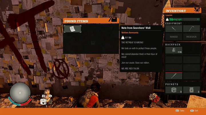 Nie zapomnij zbadać ściany z wieloma ulotkami - Welcome to Camp Osprey | Solucja | State of Decay 2 - State of Decay 2 - poradnik do gry