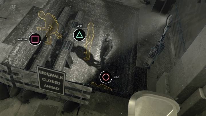 Będąc w dziurze, możesz narazić się na bycie dostrzeżonym przez drona - wtedy nie będziesz musiał zniszczyć go później - Capitol Park | Markus | Solucja Detroit Become Human - Detroit Become Human - poradnik do gry