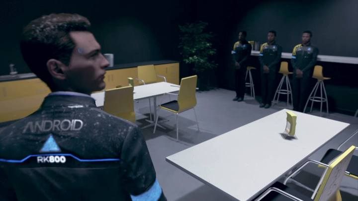 Androidy w kuchni - jeden z nich jest defektem. Możesz pominąć ten krok, by uzyskać inne zakończenia. - Wróg publiczny | Connor | Solucja Detroit Become Human - Detroit Become Human - poradnik do gry