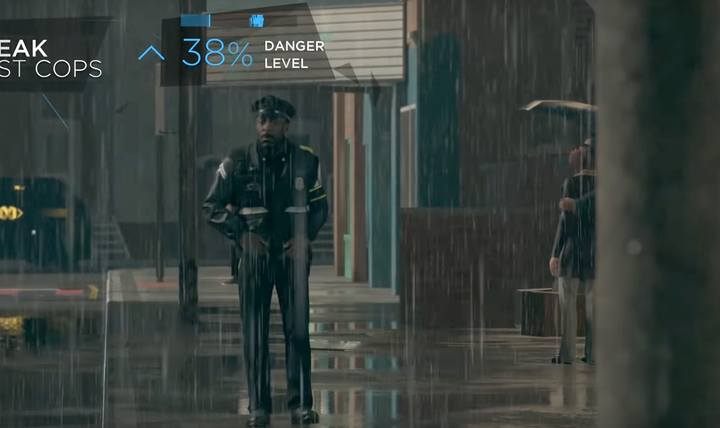 Używaj R2, by dostrzec wskaźniki nad policjantami oraz przeszkody, za którymi możesz się ukryć - Wielka ucieczka | Kara | Solucja Detroit Become Human - Detroit Become Human - poradnik do gry