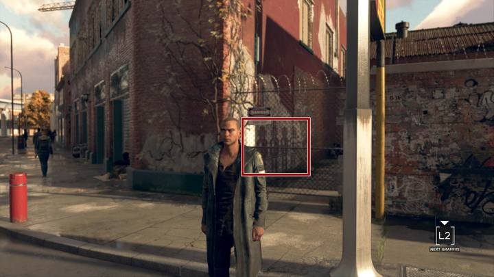 Po pokonaniu schodów drugie graffiti jest na wprost ciebie - Jerycho i Czas decyzji | Markus | Solucja Detroit Become Human - Detroit Become Human - poradnik do gry