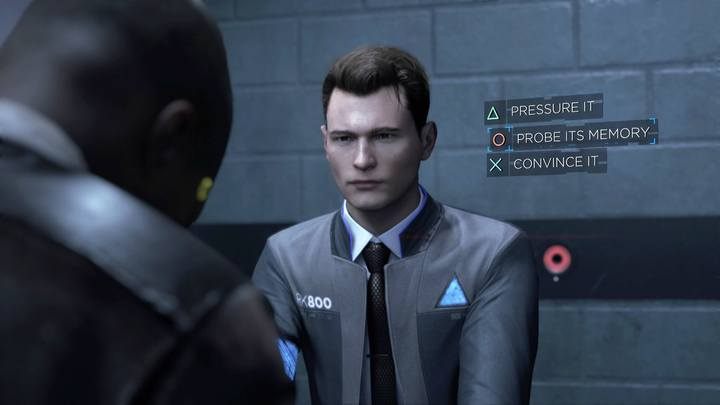 Dostępne są trzy metody uzyskania zeznania od defekta, możesz także odpuścić, by przyspieszyć przebieg wydarzeń - Przesłuchanie | Connor | Solucja Detroit Become Human - Detroit Become Human - poradnik do gry
