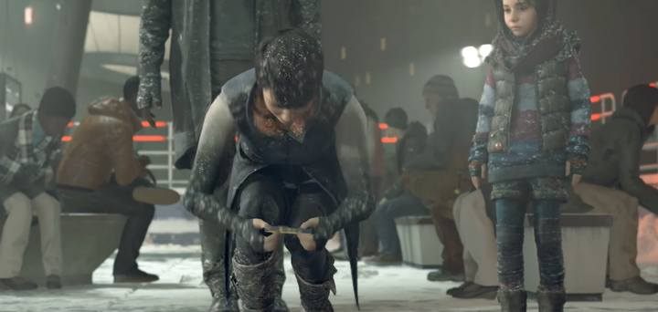 Znalezienie biletów, które wypadły parze biegnącej na autobus to jedyna opcja, by przedostać się całą trójką przez granicę - Bitwa o Detroit - wątek Kary | Sceny wspólne | Solucja Detroit Become Human - Detroit Become Human - poradnik do gry