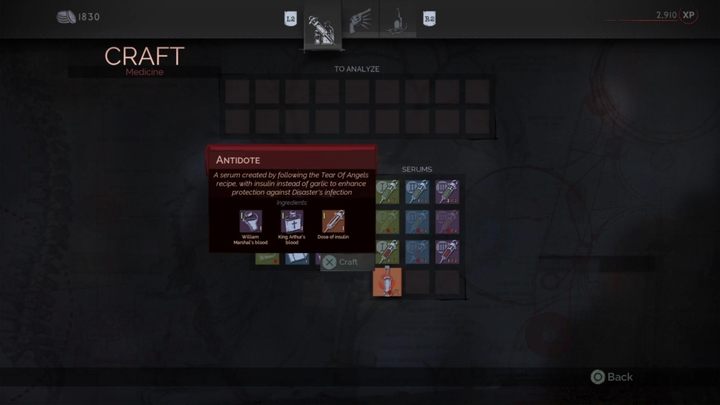 Gdy skompletujesz wszystkie trzy składniki, udaj się do kryjówki i stwórz antitodum - Vampyr: Antidotum - solucja, opis przejścia - Vampyr - poradnik do gry