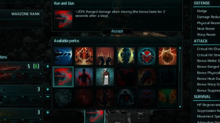 Panel wyboru Atutów - Atuty w Warhammer Martyr - Warhammer 40,000: Inquisitor - Martyr - poradnik do gry