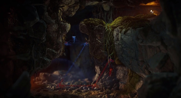 W jaskini będziesz musiał zbudować dwa mosty - Poziom 6 - Ashes To Ashes, solucja Unravel 2 - Unravel 2 - poradnik do gry