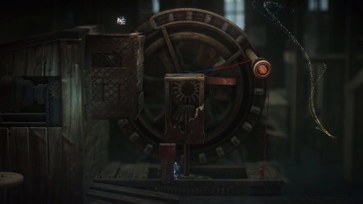 Potem wskocz czerwonym bohaterem na metalowy element obok i z niego wybij się tak, aby przeskoczyć drążek - Poziom 7 - At the Rapids, solucja Unravel 2 - Unravel 2 - poradnik do gry