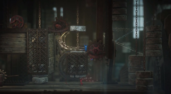 Kawałek dalej trafisz na kolejne zębatki - Poziom 7 - At the Rapids, solucja Unravel 2 - Unravel 2 - poradnik do gry