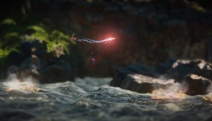 W trakcie poruszania się po wodospadzie będziesz mógł używać podwójnego skoku - wystarczy, że dwa razy klikniesz odpowiedni klawisz - oraz łapać się włóczką świecących elementów - Poziom 7 - At the Rapids, solucja Unravel 2 - Unravel 2 - poradnik do gry