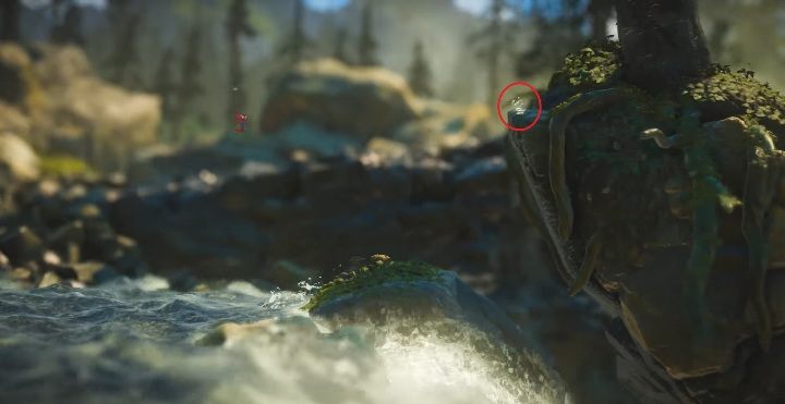 Pod koniec wodospadu wyskocz ze skały i za pomocą podwójnego skoku wskocz na kolejną - Sekrety w At The Rapids, poziom 7 Unravel 2 - Unravel 2 - poradnik do gry