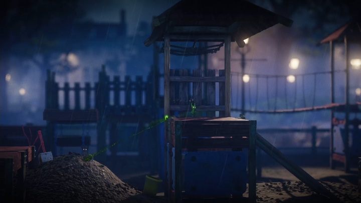 Na wejściu na plac zabaw musisz stworzyć most, po którym wepchniesz wiaderko - Poziom 2 - Hideaway | Solucja - Unravel 2 - poradnik do gry