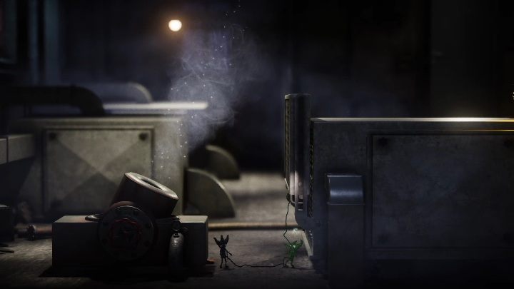 Pierwsze co musisz zrobić zahaczyć włóczkę zielonego o punkt pod ruchomym elementem i napiąć ją tak, aby obniżyć ten element - Poziom 2 - Hideaway | Solucja - Unravel 2 - poradnik do gry