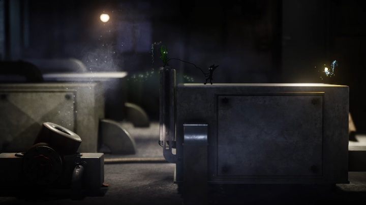 Potem, za pomocą szarego, przesuń dmuchawę w prawą stronę i stań na niej - Poziom 2 - Hideaway | Solucja - Unravel 2 - poradnik do gry