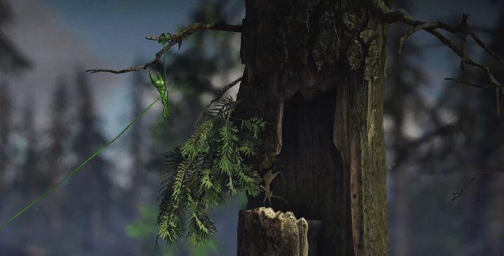 Rozbujaj się na gałęzi i wróć na skałę drugą postacią - Poziom 3 - Little Frogs | Solucja - Unravel 2 - poradnik do gry