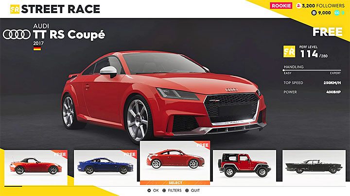 Na potrzeby zaliczenia pierwszych zawodów w obrębie każdej z 4 głównych kategorii wypożyczony ci zostanie pojazd - Początek kariery i wzrost popularności | Tryb kariery w The Crew 2 - The Crew 2 - poradnik do gry