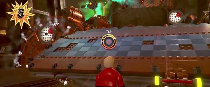 Na koniec podnieś platformę i dokończ robotę Elastyną - Poziom 1 - Podkopani | Opis przejścia LEGO Iniemamocni - LEGO Iniemamocni - poradnik do gry