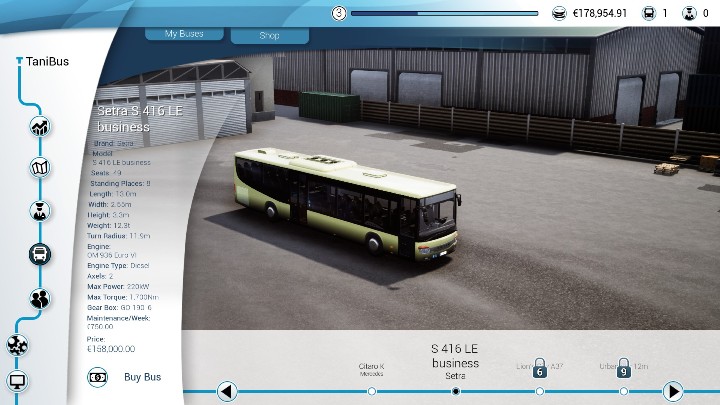 Autobus, który odblokowuje się na 3 poziomie to Setra S 416 LE business - Modele autobusów, kupno i sprzedaż - Bus Simulator 18 - poradnik do gry