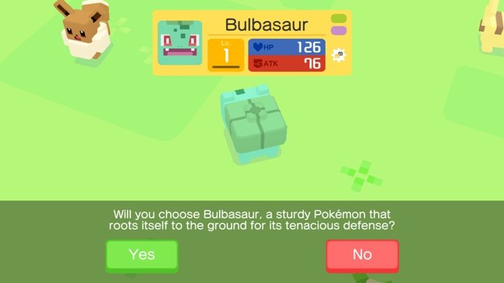 To pokemon posiadający prawie 130 punktów zdrowia, ale tylko 76 punktów ataku, przez co jest najsłabszym pokemonem z dostępnych na start - Jak rozpocząć grę Pokemon Quest? - Pokemon Quest - poradnik do gry