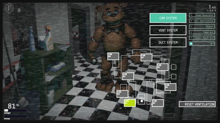 Freddy widoczny na obrazie kamery nr 1. - Monitor i monitoring w Ultimate Custom Night - Ultimate Custom Night - poradnik do gry