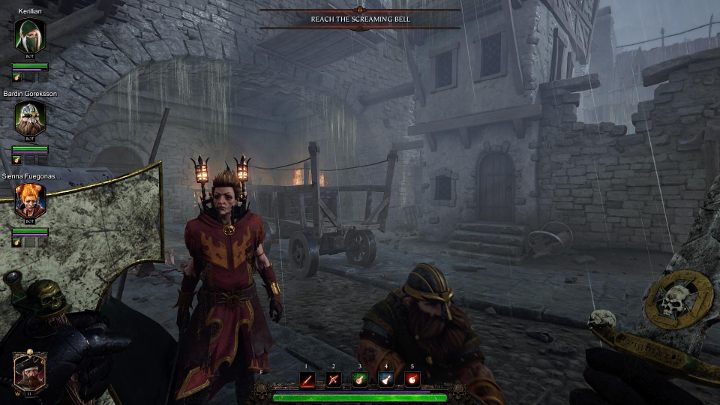 Pierwszy grymuar w misji Wyjący dzwon znajduje się w lokacji Milizengrube - ujrzysz wóz widoczny na powyższym obrazku - Grymuary w akcie II gry Warhammer Vermintide 2 - Warhammer Vermintide 2 - poradnik do gry